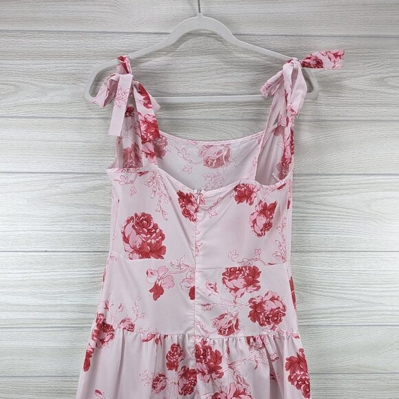 Bow Tie Strap Pink Floral Tiered Dress - Picture 4 of 7